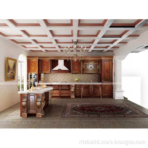 Crown Molding Raised Panel Frame-Less Rta Solid Wood Kitchen Cabinets